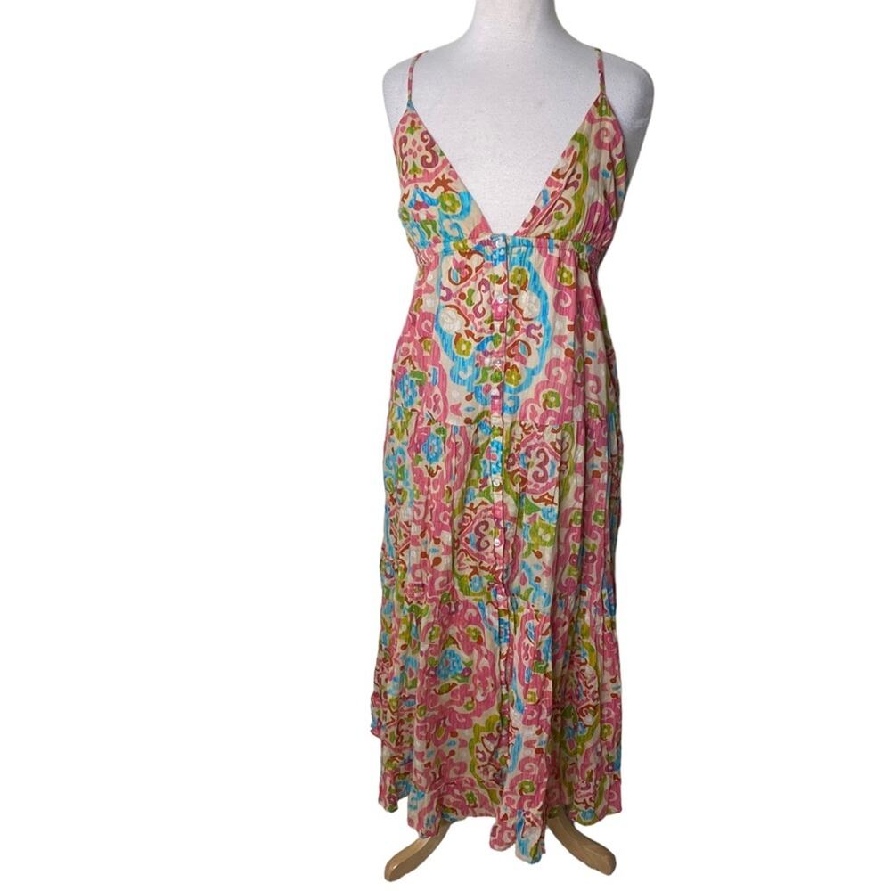 HOUSE OF HARLOW 1960 Hazel Pink Tiered Tie Back Boho Maxi Dress Style HHS22-6101